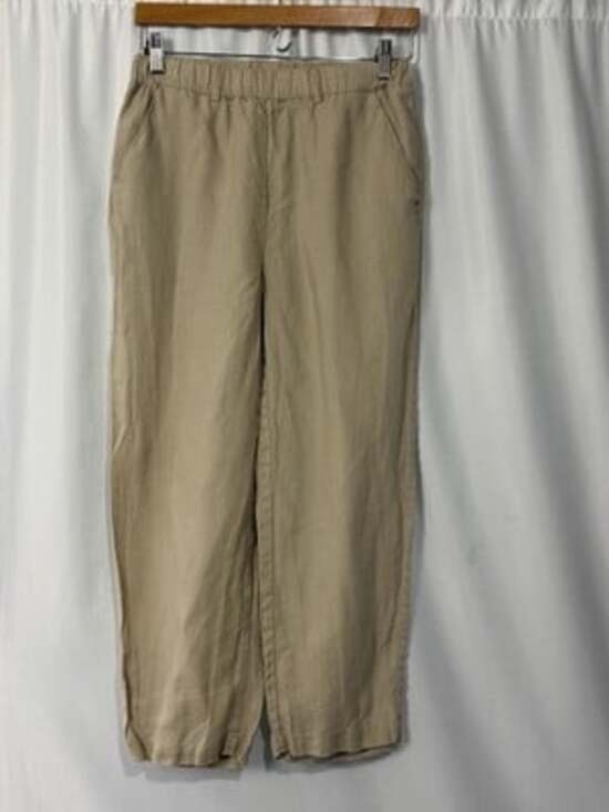 Quince Pants - Quince Linen Pants Women XS Beige Premium Flax Wide Leg Cropped Elastic Waist
